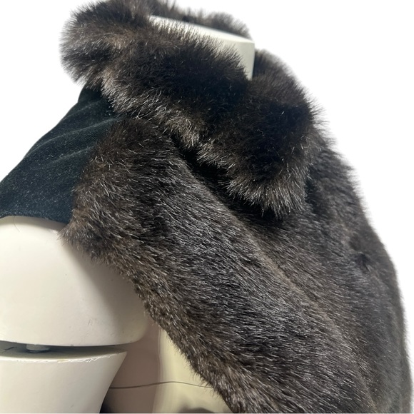 VTG 80's/90's Kathleen for Sweet Herb Dark brown Faux Fur/Velvet Vest Sz M/L - Picture 5 of 13